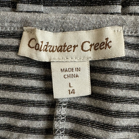 Coldwater Creek metallic silver black striped dolman sleeve top L 14 - Picture 9 of 11